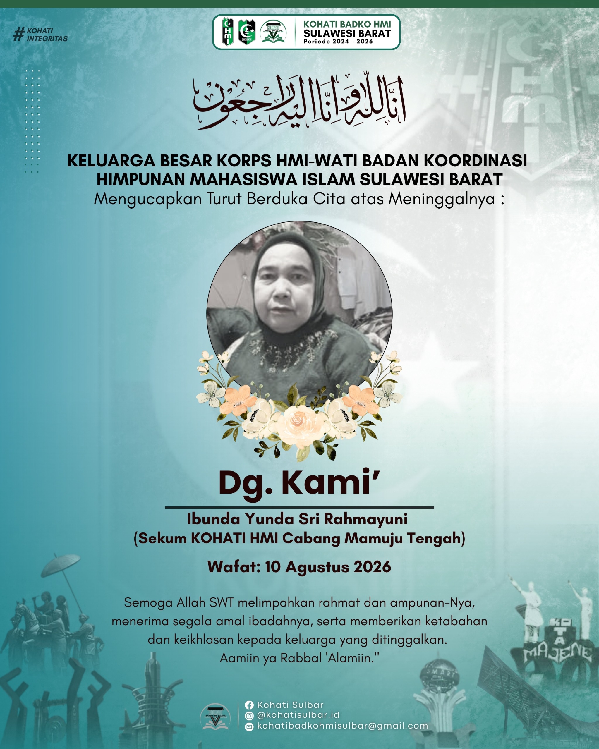 Keluarga Besar KOHATI BADKO HMI Sulawesi Barat Sampaikan Duka Cita atas Wafatnya Dg. Kami’